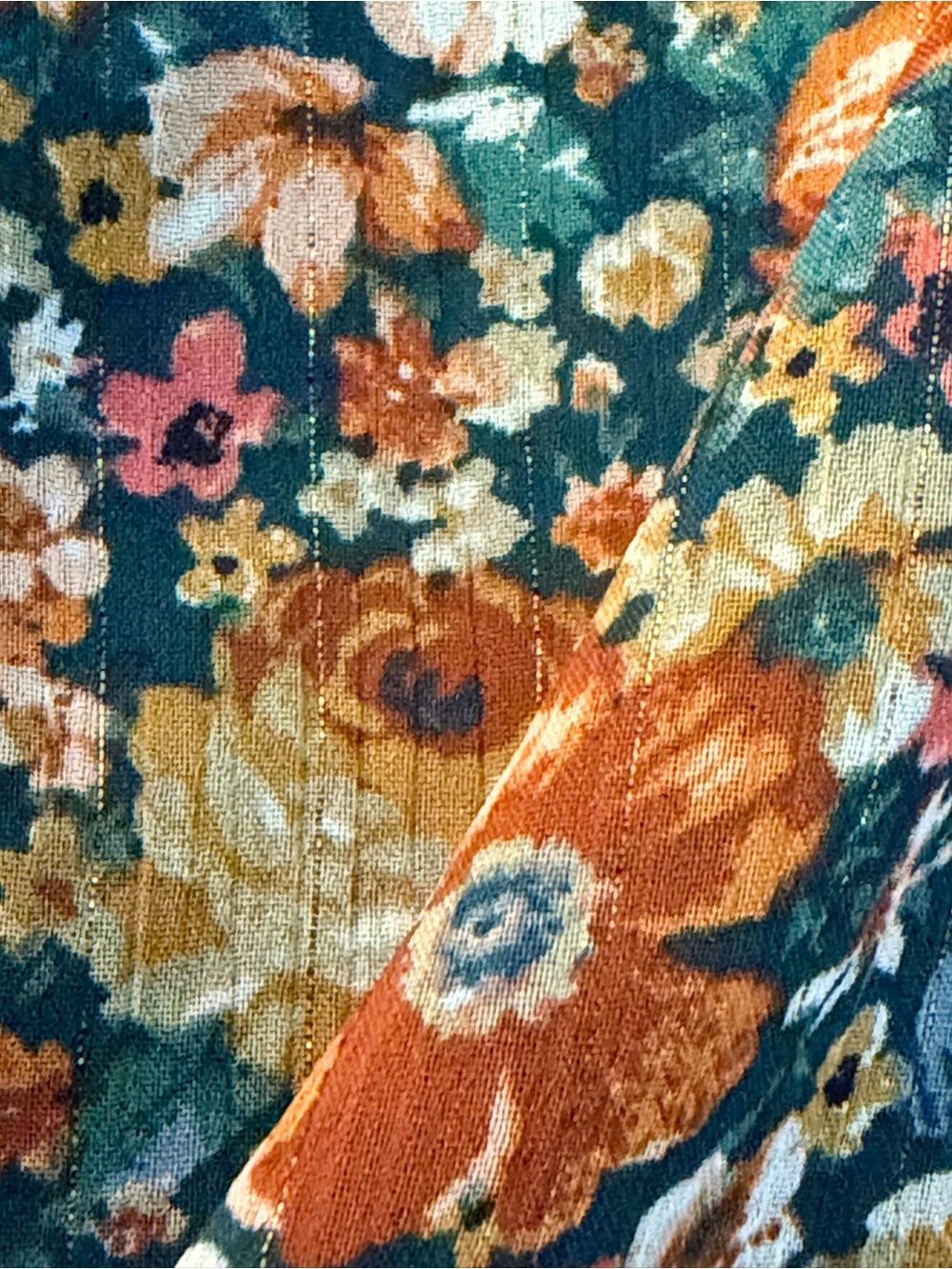 Sadie & Sage Earthy Floral Lame Stripe Button Down LongSleeve Bodysuit Blouse XS - Picture 11 of 12